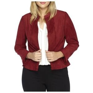 NWT THE LIMITED Women's Plus Size 2X Merlot Red Faux Suede Lace Trim Jacket